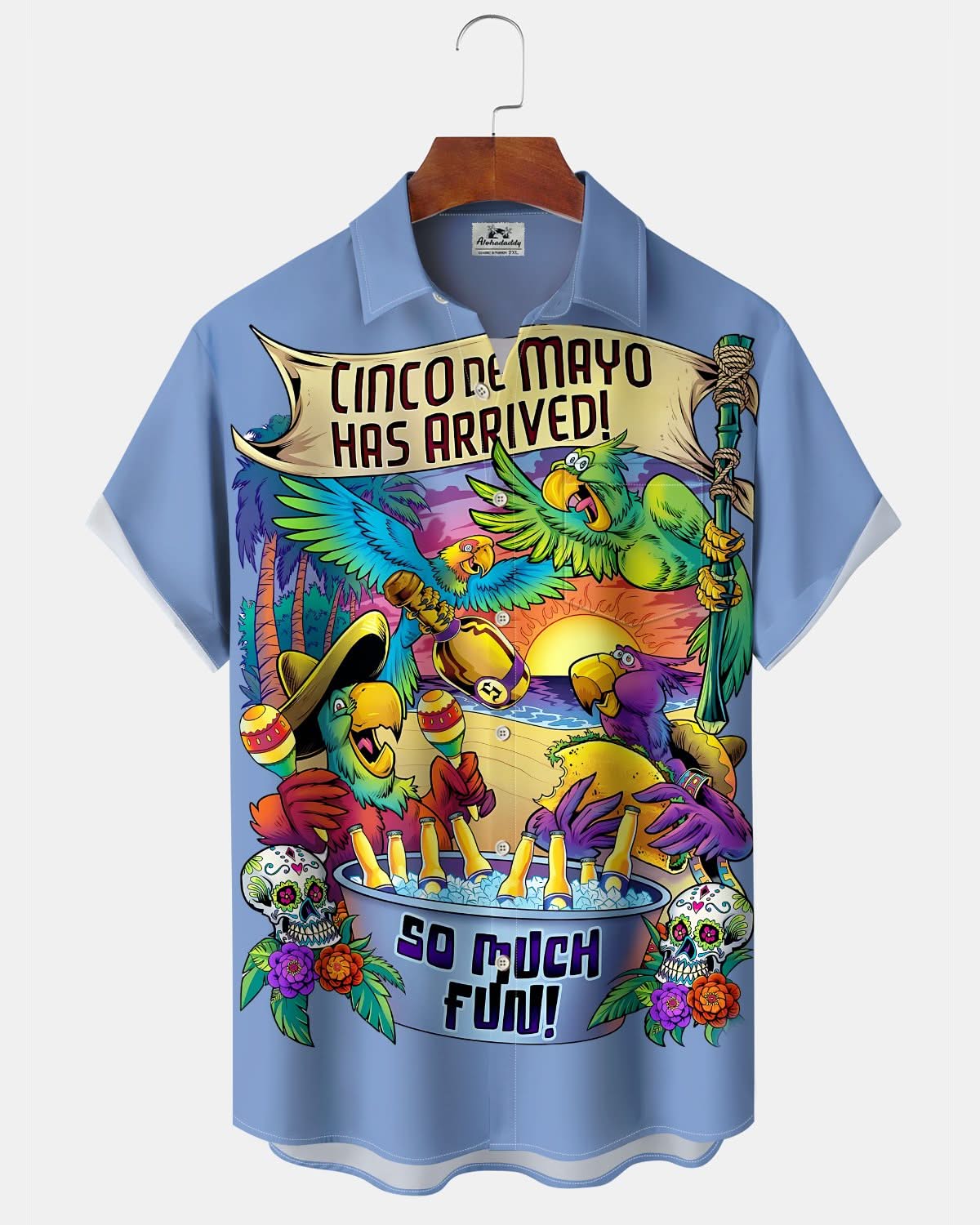 Alohadaddy® Vintage Hawaiian Parrot Print Art Pocket Button Stretch Men's Short Sleeve Shirt Big & Tall