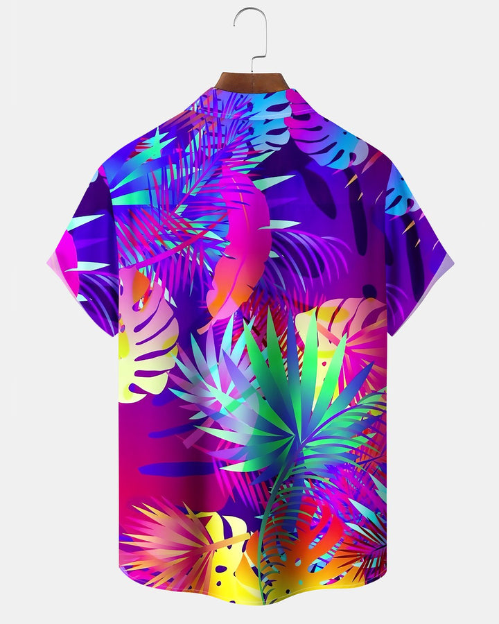 Alohadaddy® Hawaiian Palm Leaf Print Art Button Pocket Cardigan Men&