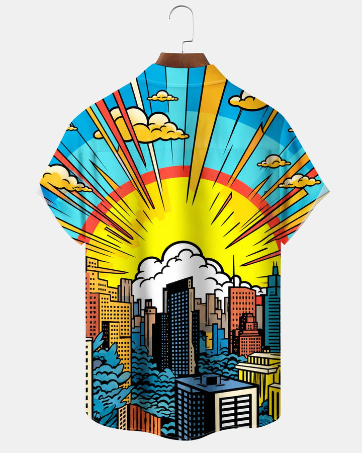 Alohadaddy® Casual Abstract Pop Art City Street Scene Cartoon Print Men&