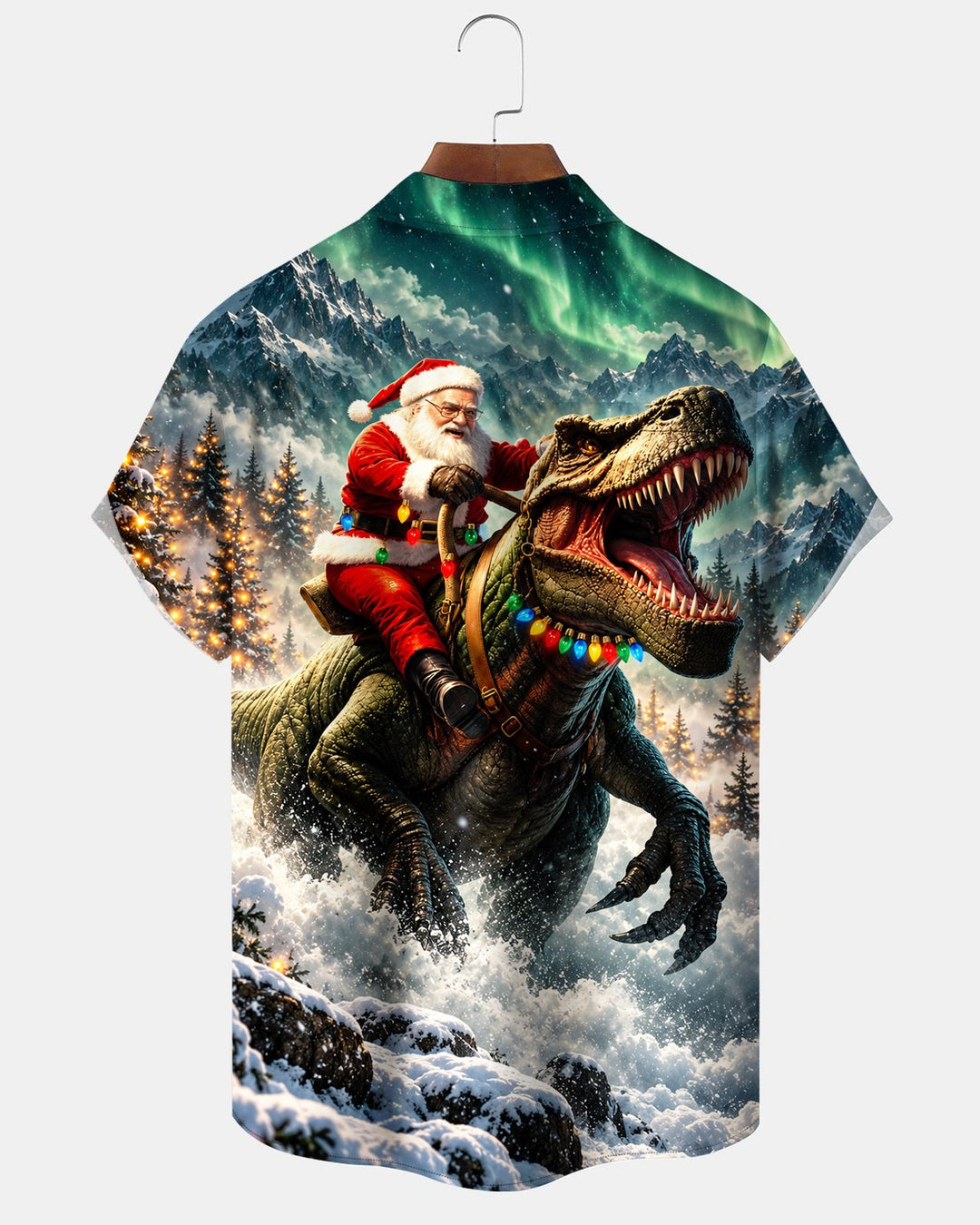 Alohadaddy® Holiday Christmas Santa Claus Riding Dinosaur Print Men&