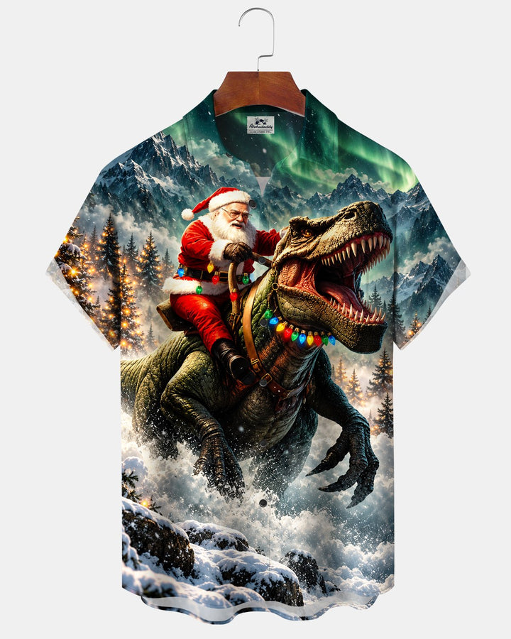 Alohadaddy® Holiday Christmas Santa Claus Riding Dinosaur Print Men&