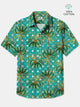 Alohadaddy Cotton Palm Tree Art Print Moisture Wicking Chest Pocket Oversized Stretch Hawaiian Short Sleeve Shirt