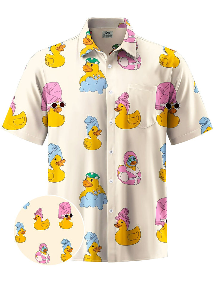Alohadaddy® Casual Yellow Duck Print Chest Pocket Men&