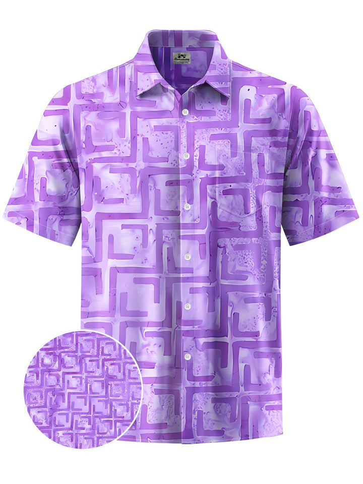 Alohadaddy® Casual Geometric Art Print Chest Pocket Men&