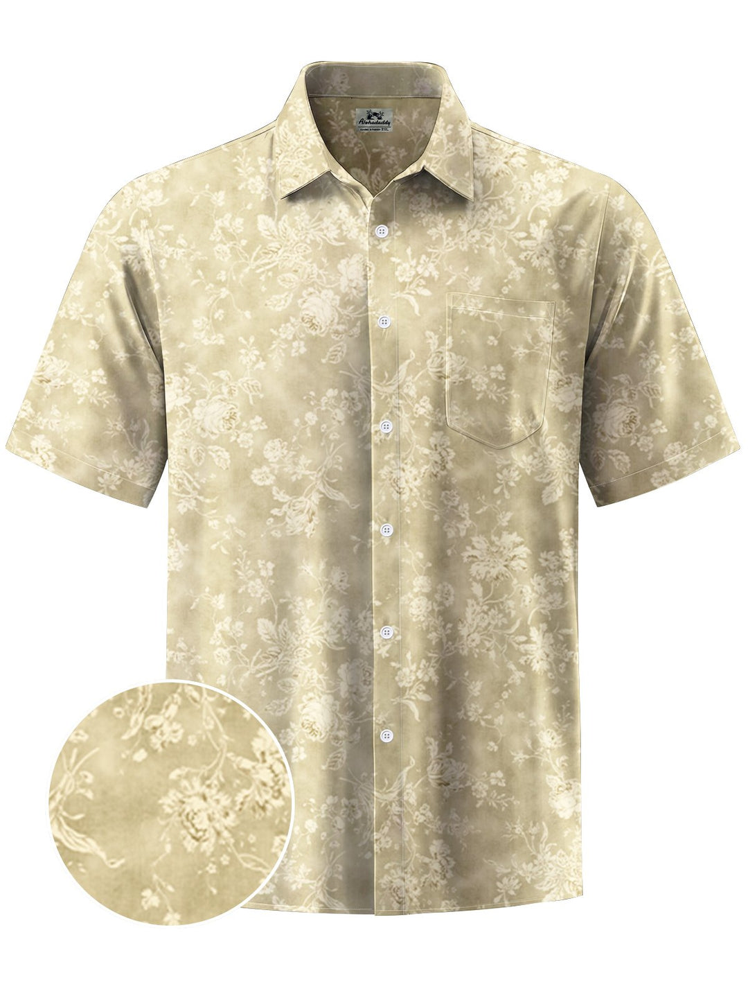 Alohadaddy® Hawaiian Flower Art Print Chest Pocket Moisture Wicking Men&