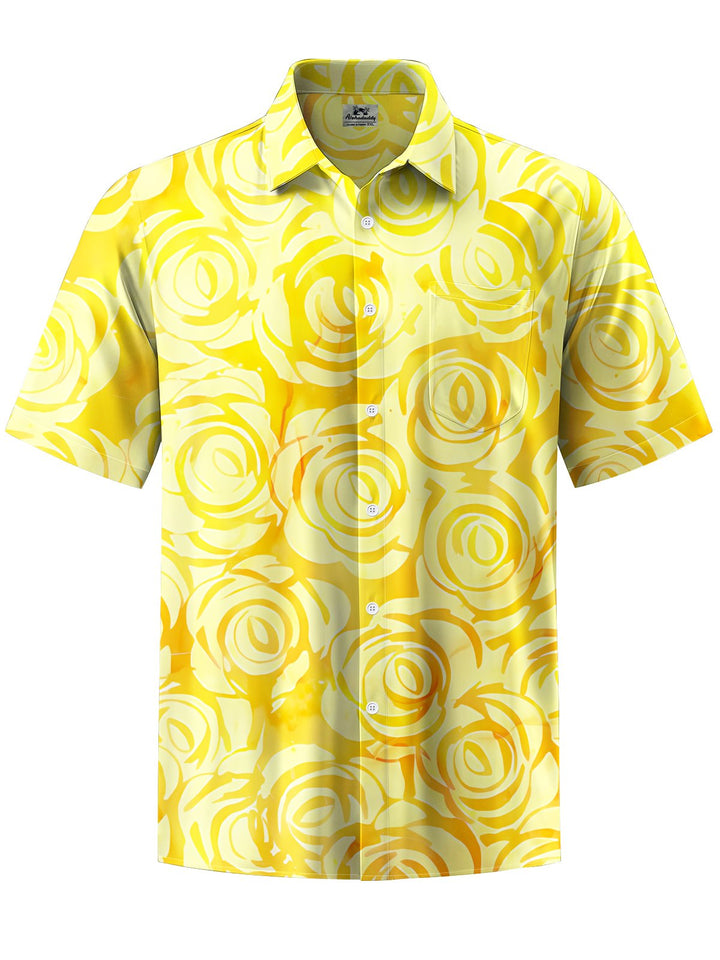 Alohadaddy® Hawaiian Flowers Art Print Chest Pocket Mens Short Sleeve Shirt Big &amp; Tall