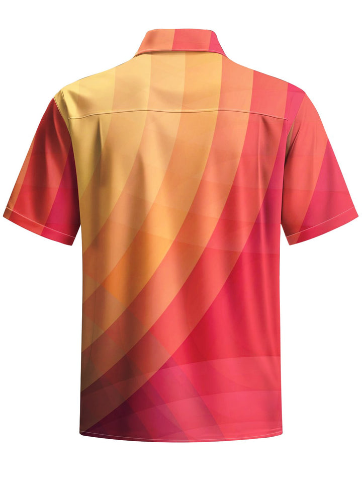 Alohadaddy® Casual Geometric Gradient Art Print Chest Pocket Mens Short Sleeve Shirt Big &amp; Tall