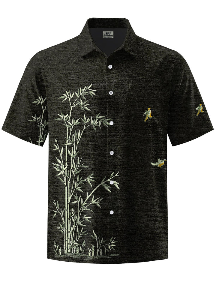 Alohadaddy® Vintage Bamboo Art Print Chest Pocket Mens Short Sleeve Shirt Big &amp; Tall