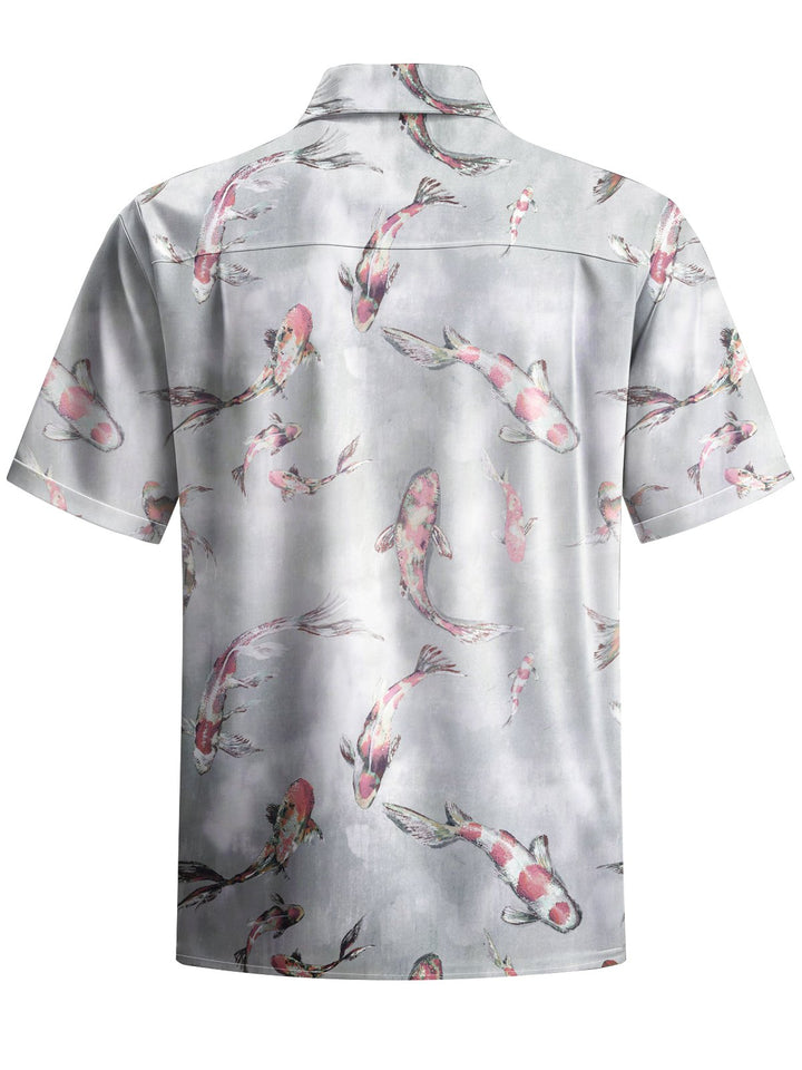 Alohadaddy® Casual Goldfish Printed Art Chest Pocket Men Short Sleeve Shirt Big &amp; Tall