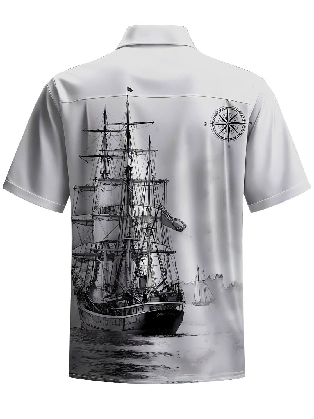Alohadaddy® Casual Sailing Boat Art Print Chest Pocket Mens Wicking Short Sleeve Shirt Big &amp; Tall