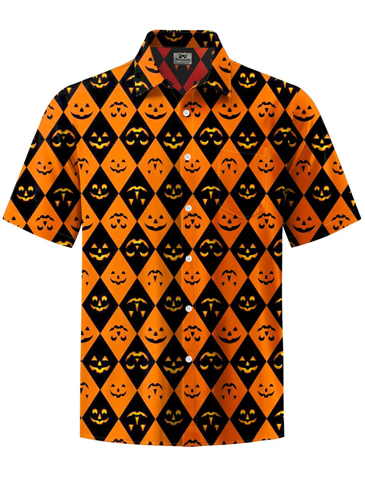 Alohadaddy® Halloween Geometric Pumpkin Art Print Chest Pocket Men&