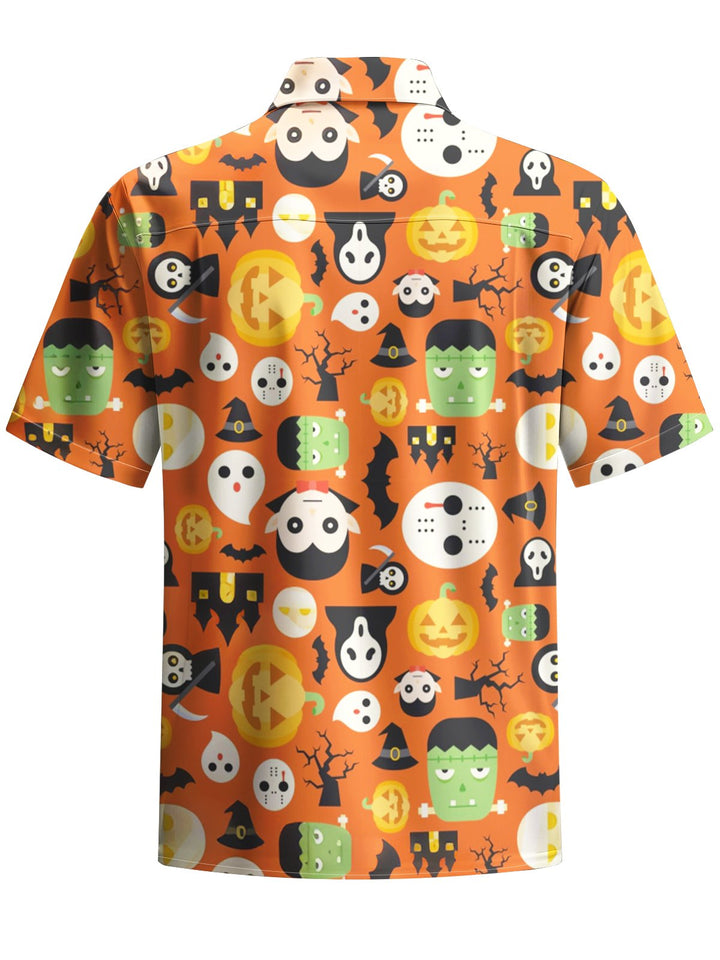 Alohadaddy® Halloween Cartoon Art Print Chest Pocket Stretch Men&