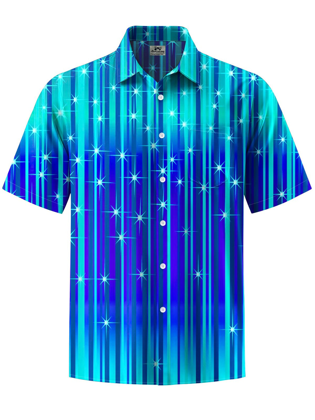 Alohadaddy® Casual Stripe Abstract Art Print Chest Pocket Men&