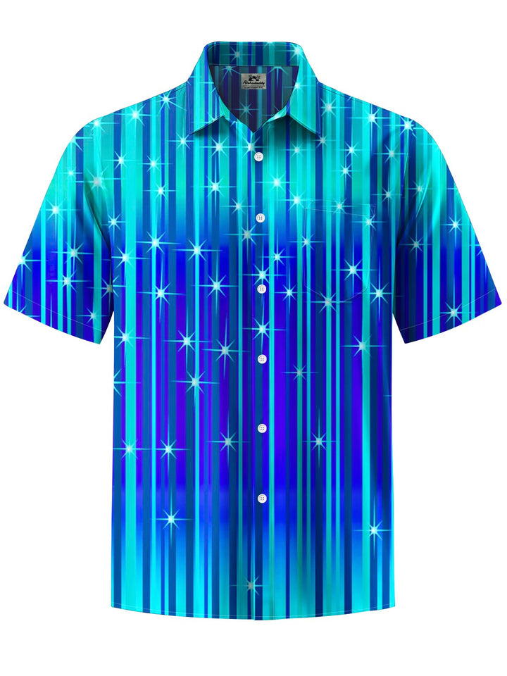 Alohadaddy® Casual Stripe Abstract Art Print Chest Pocket Men&
