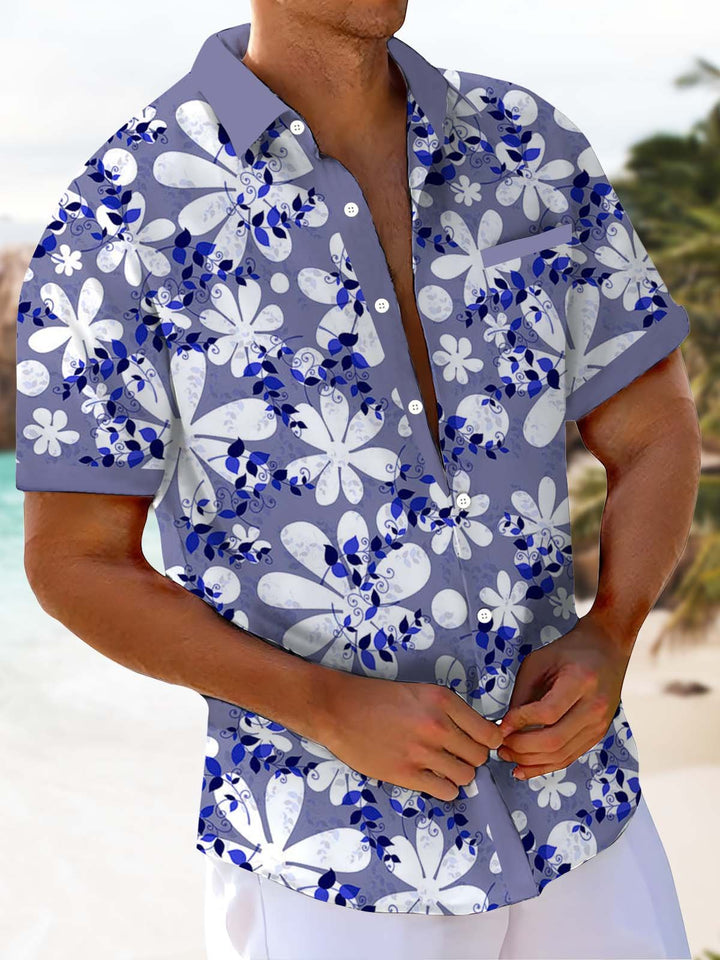 Alohadaddy® Hawaiian Floral Contrast Art Print Chest Pocket Men&