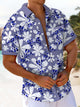 Alohadaddy® Hawaiian Floral Contrast Art Print Chest Pocket Men's Short Sleeve Shirt Big & Tall