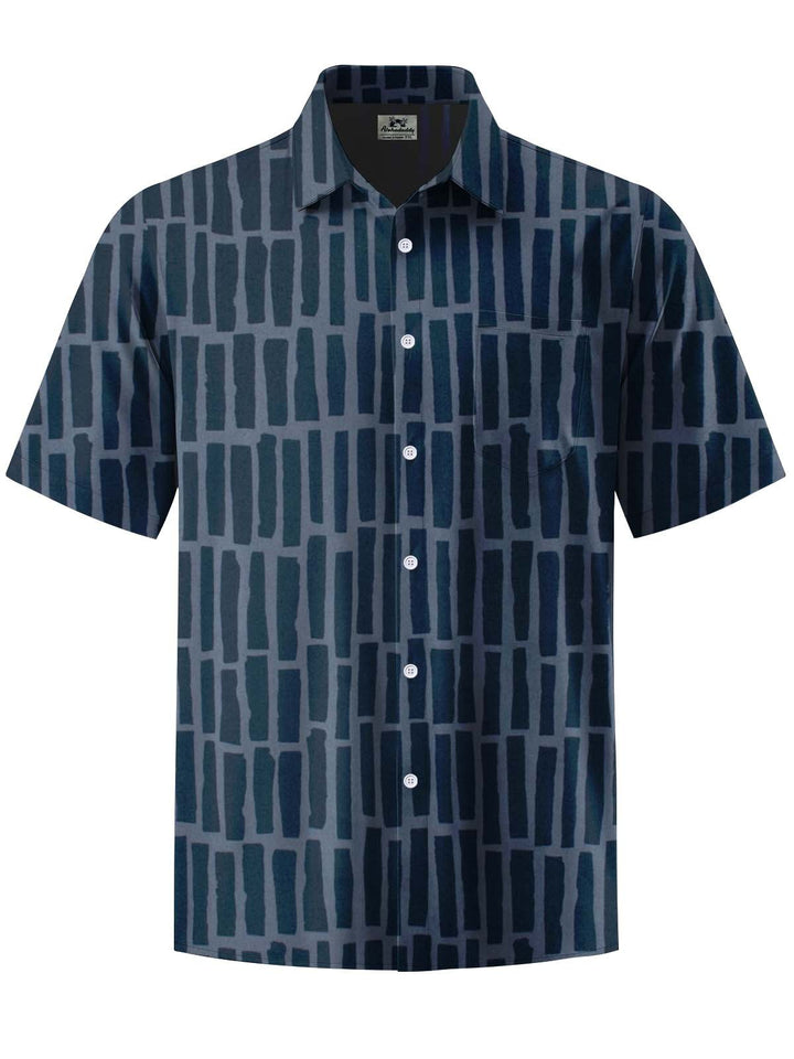 Alohadaddy® Casual Geometric Art Print Chest Pocket Stretch Men&