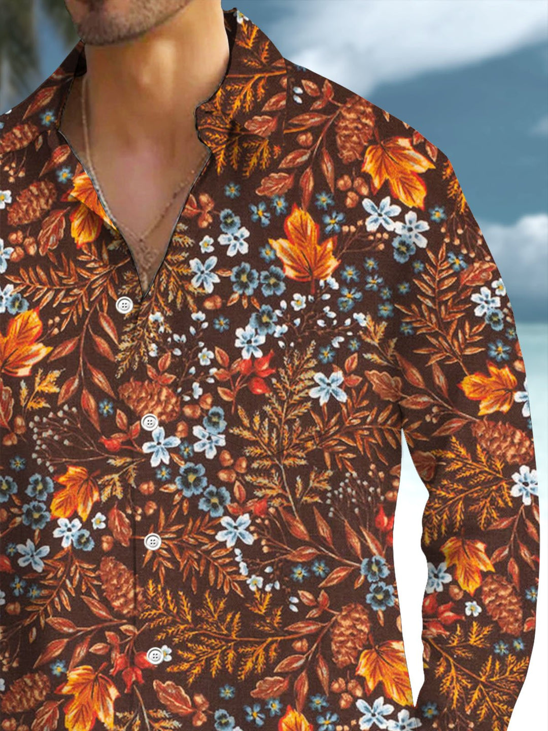 Alohadaddy® Vintage Leaf Print Art Pocket Stretch Men&