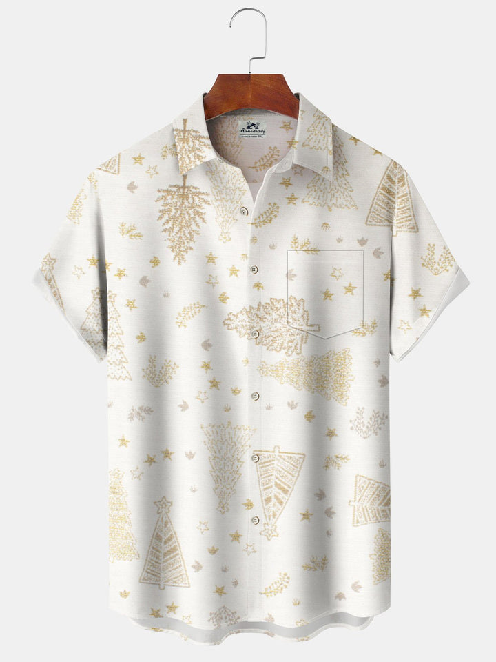 Alohadaddy® Christmas Fir Print Pocket Elastic Button Men&