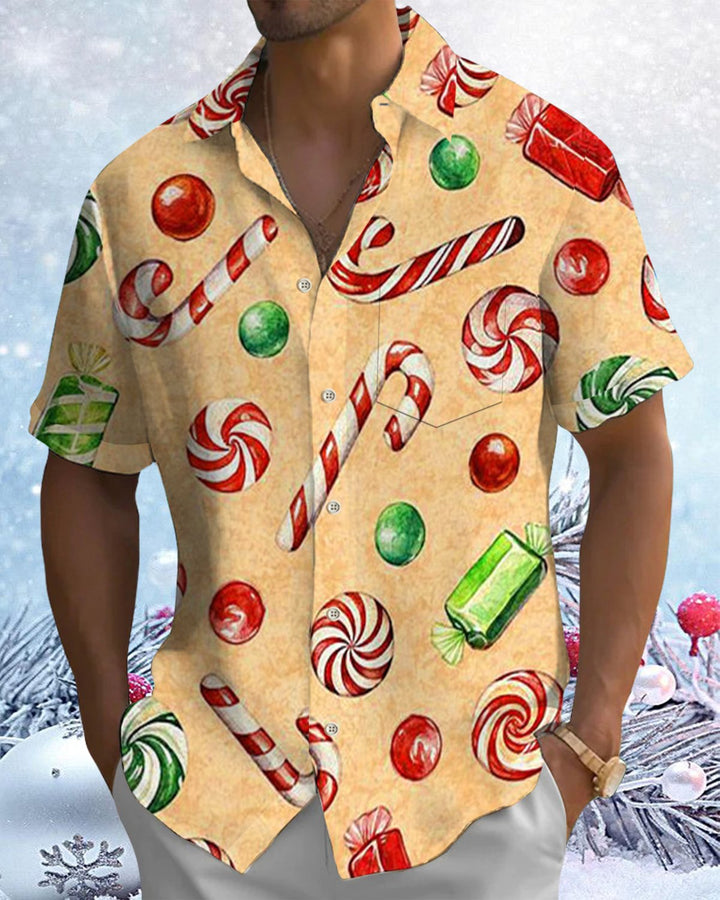 Alohadaddy® Christmas Candy Cane Print Pocket Elastic Button Men&