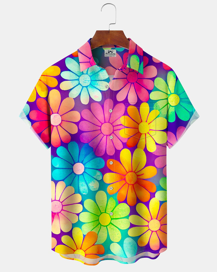 Alohadaddy® Hawaiian Floral Print Pocket Elastic Button Men&