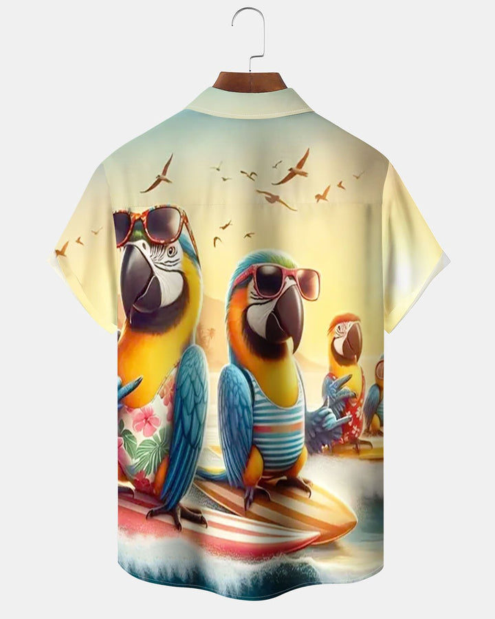 Alohadaddy® Hawaiian Parrot Print Art Button Stretch Pocket Men&