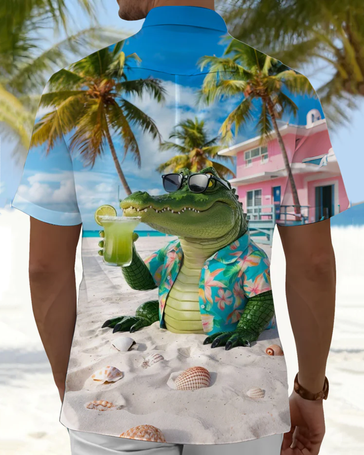 Alohadaddy® Casual Hawaiian Palm Tree Animal Print Art Print with Buttons, Pockets, Cardigan, Men&