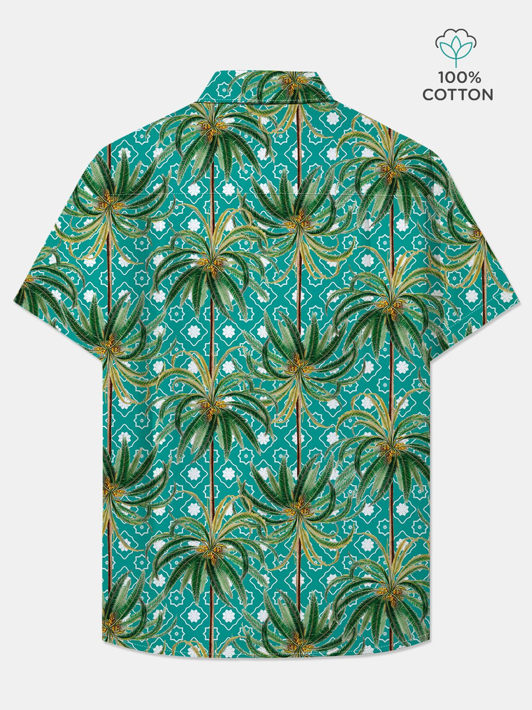 Alohadaddy Cotton Palm Tree Art Print Moisture Wicking Chest Pocket Oversized Stretch Hawaiian Short Sleeve Shirt