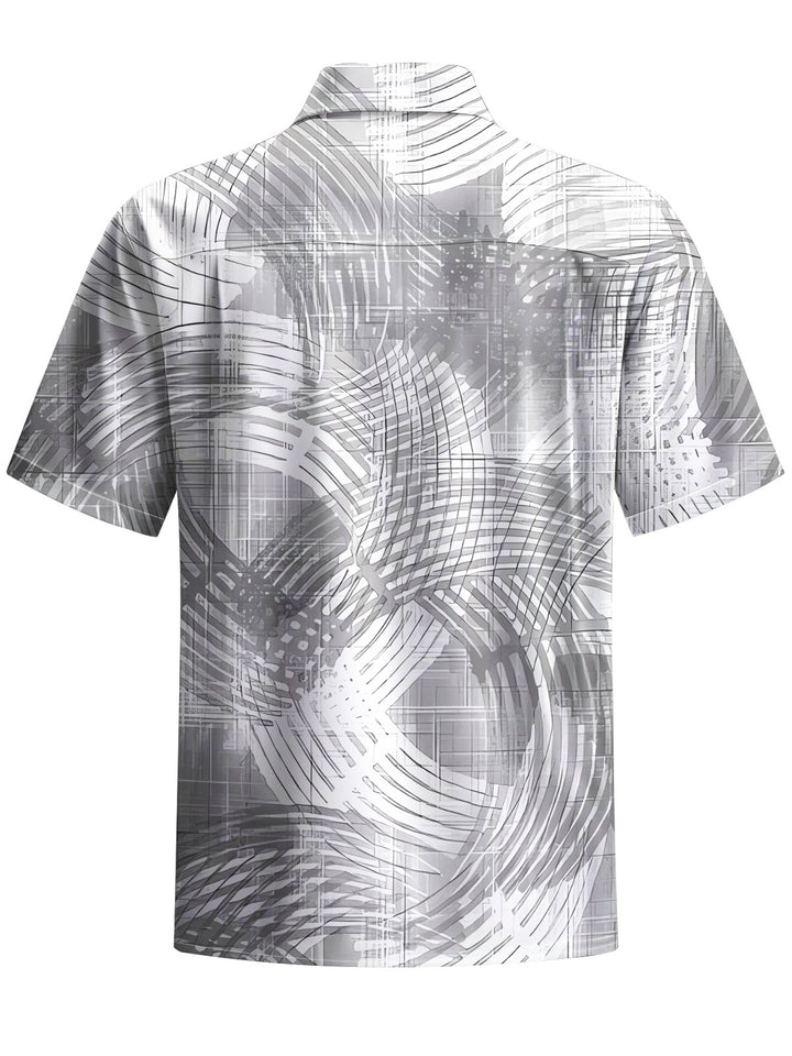 Alohadaddy® Casual Geometric Pattern Art Print Chest Pocket Men&