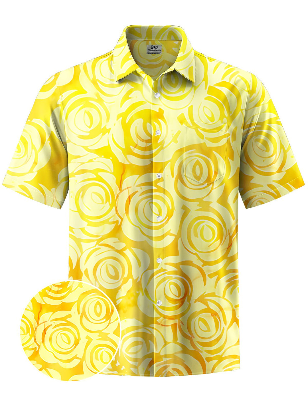 Alohadaddy® Hawaiian Flowers Art Print Chest Pocket Mens Short Sleeve Shirt Big &amp; Tall