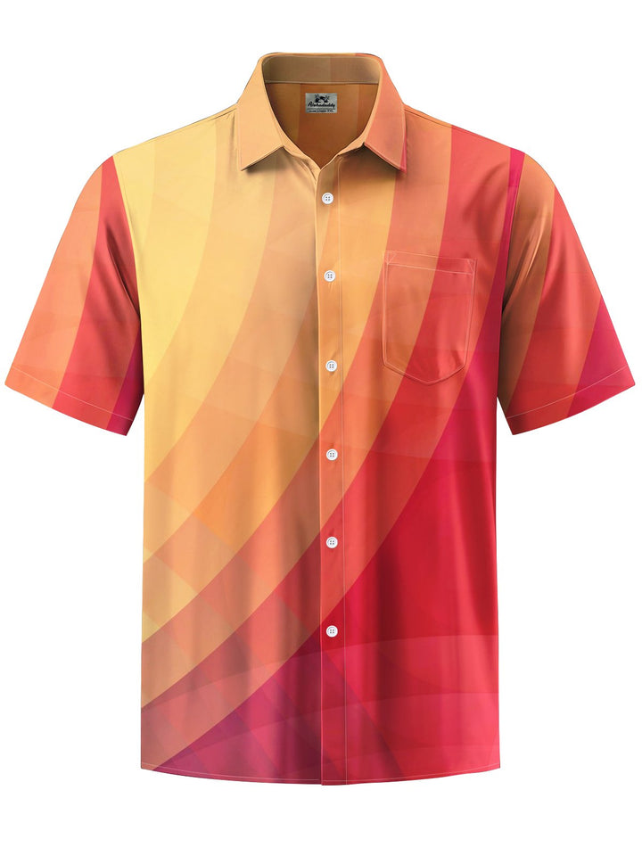 Alohadaddy® Casual Geometric Gradient Art Print Chest Pocket Mens Short Sleeve Shirt Big &amp; Tall