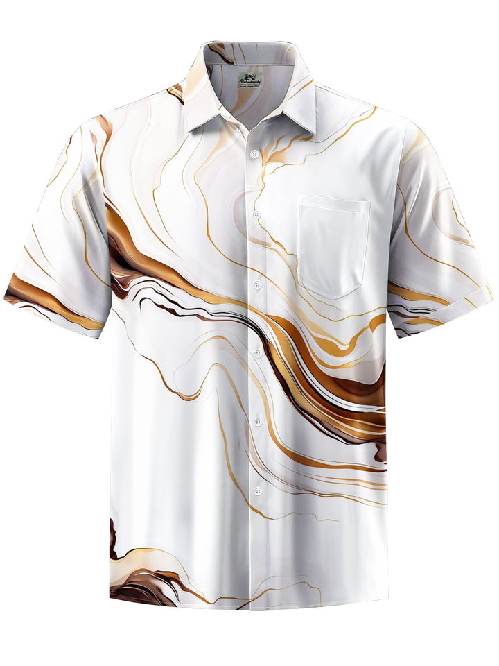Alohadaddy® Casual Marble Art Print Chest Pocket Mens Short Sleeve Shirt Big &amp; Tall