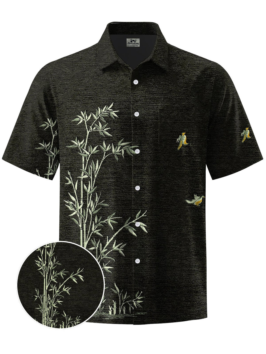 Alohadaddy® Vintage Bamboo Art Print Chest Pocket Mens Short Sleeve Shirt Big &amp; Tall