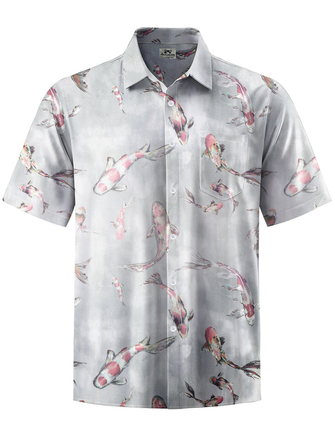 Alohadaddy® Casual Goldfish Printed Art Chest Pocket Men Short Sleeve Shirt Big &amp; Tall