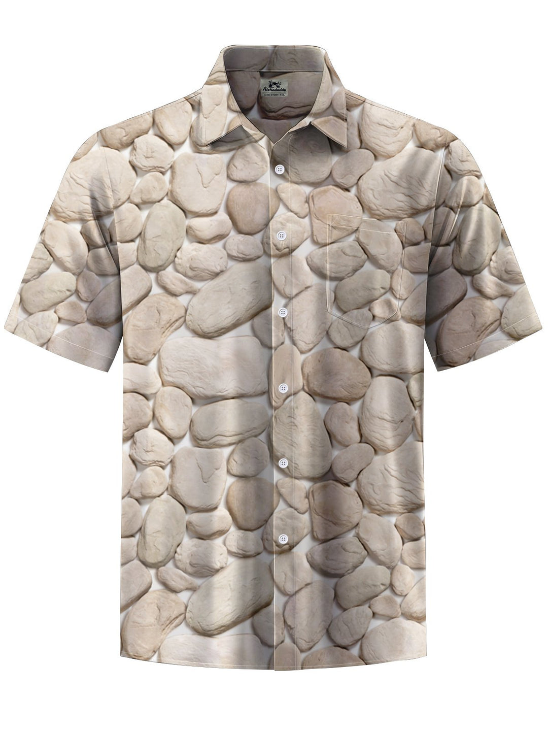 Alohadaddy® Casual Geometric Pebble Art Print Chest Pocket Men&