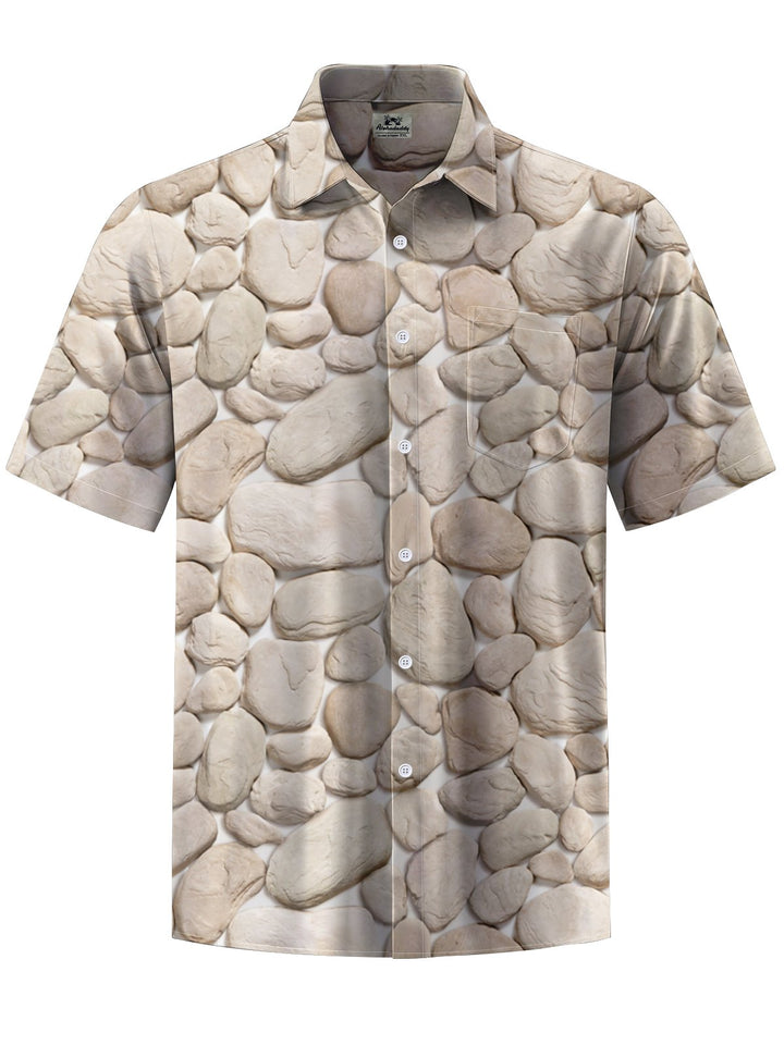 Alohadaddy® Casual Geometric Pebble Art Print Chest Pocket Men&
