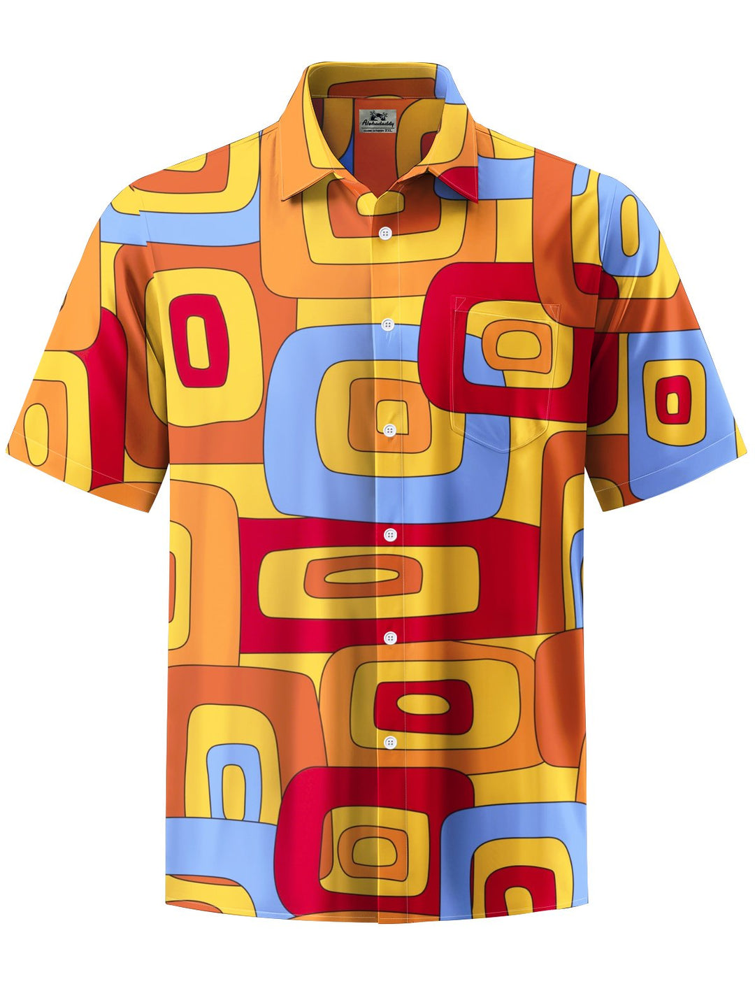 Alohadaddy® Hawaiian Casual Geometric Art Print Chest Pocket Men&