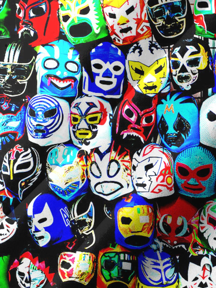 Alohadaddy® Vintage Wrestling Mask with Art Print and Chest Pocket for Men&