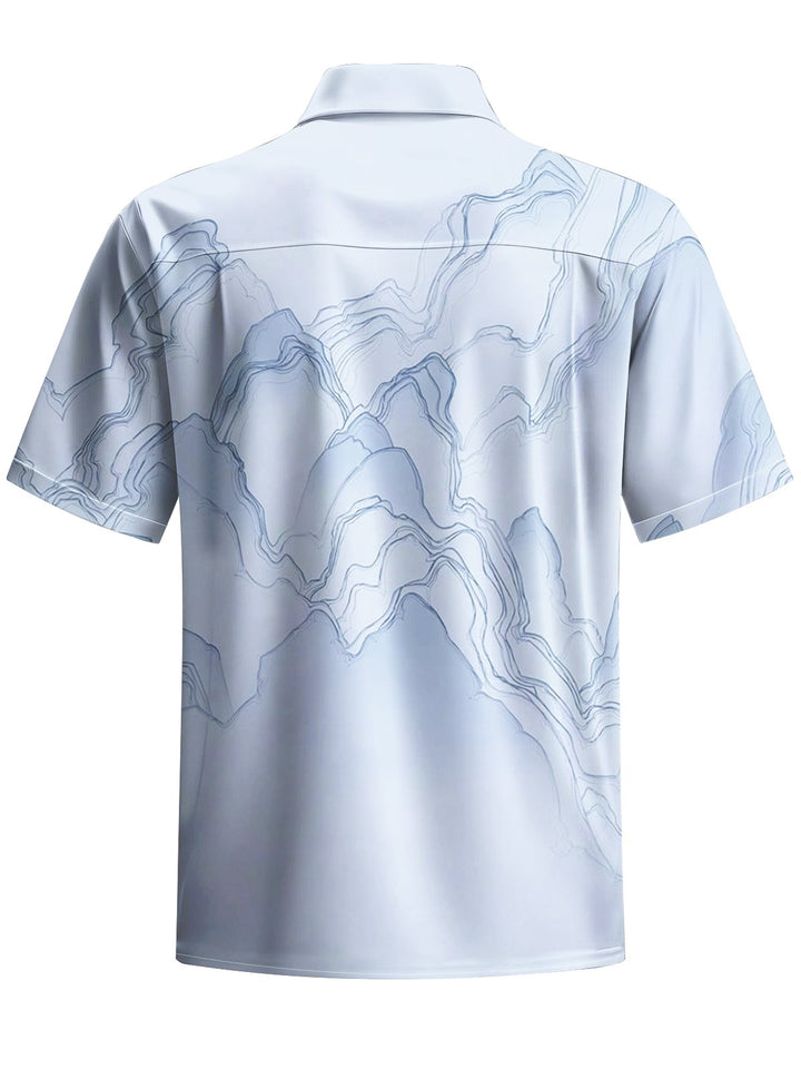 Alohadaddy® Casual Mountain Line Art Print Chest Pocket Men&