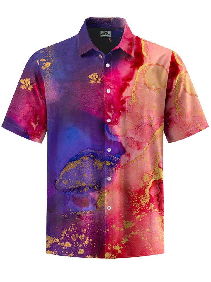 Alohadaddy® Casual Abstract Contrast Art Print Chest Pocket Men&