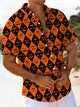 Alohadaddy® Halloween Geometric Pumpkin Art Print Chest Pocket Men's Stretch Short Sleeve Shirt Big & Tall