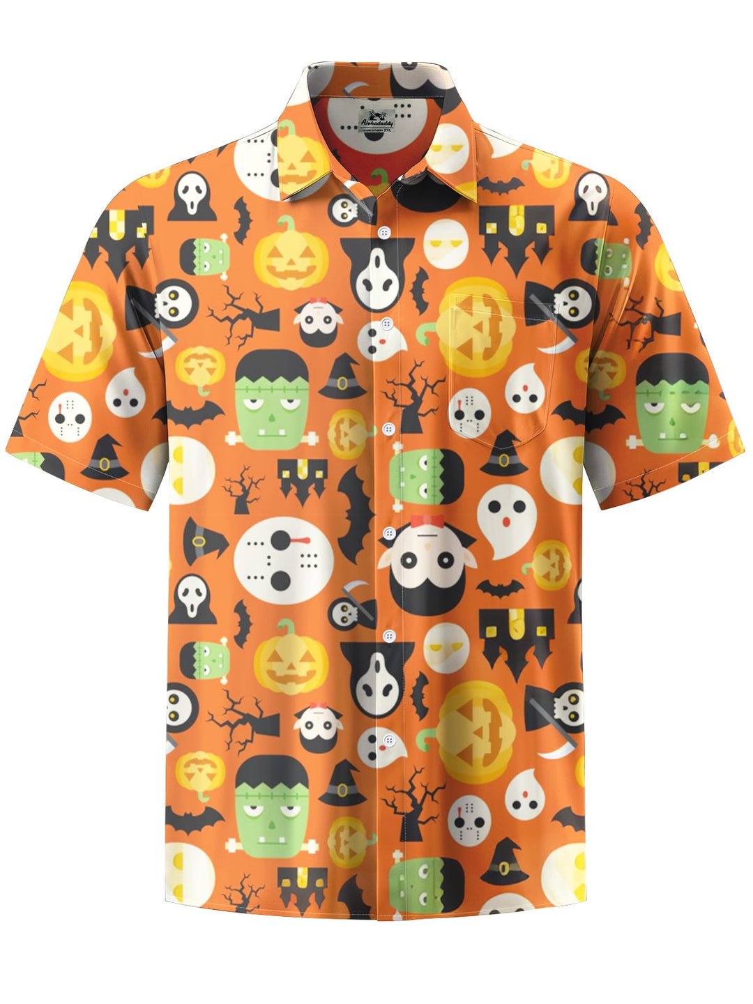 Alohadaddy® Halloween Cartoon Art Print Chest Pocket Stretch Men&