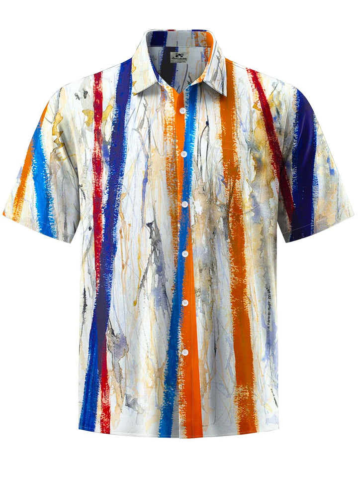 Alohadaddy® Vintage Striped Art Print Chest Pocket Stretch Men&