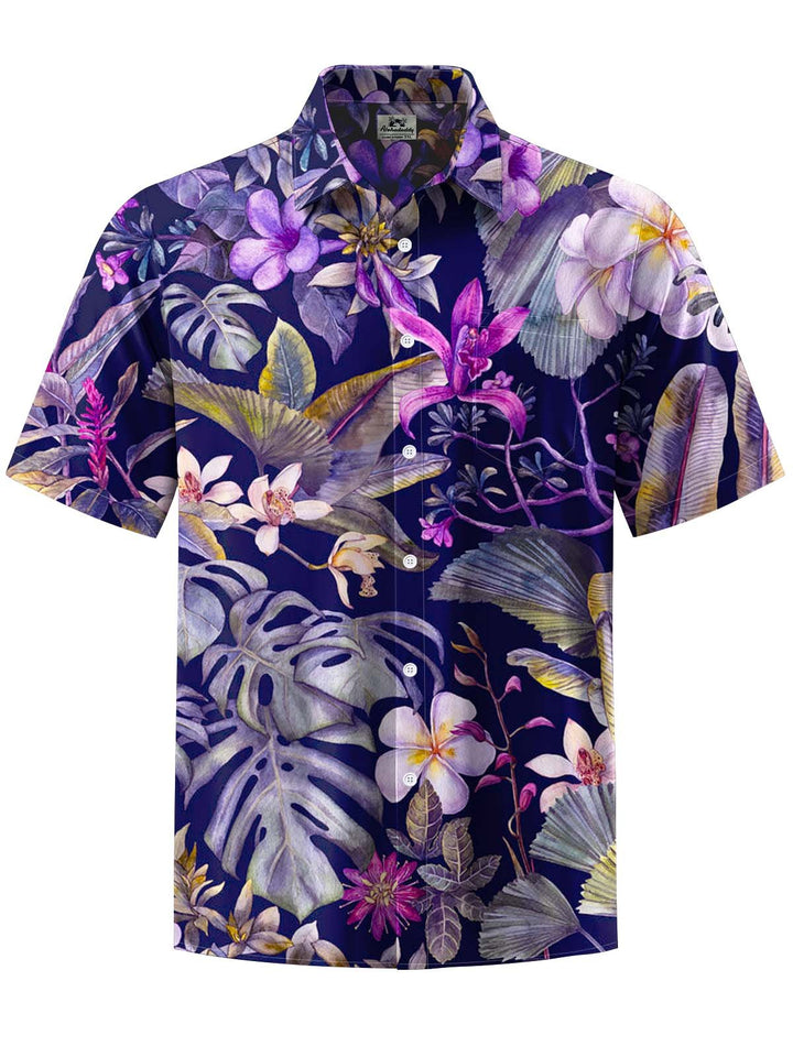 Alohadaddy® Casual Floral Art Print Chest Pocket Stretch Men&