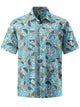 Alohadaddy® Retro Cartoon Monster Print Button Pocket Stretch Men's Short Sleeve Shirt Big & Tall