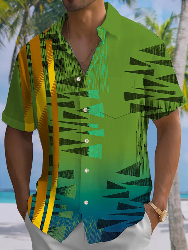 Alohadaddy® Retro Geometric Stripe Print Pocket Stretch Men&