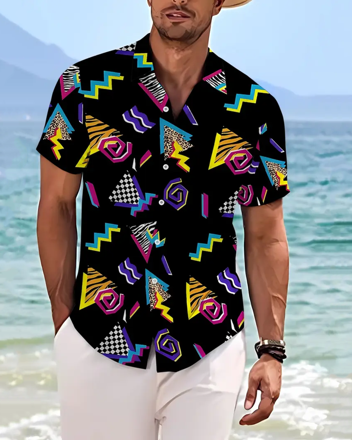 Alohadaddy® Casual Geometric Graffiti Print Art Pockets with Elastic Buttons Men&