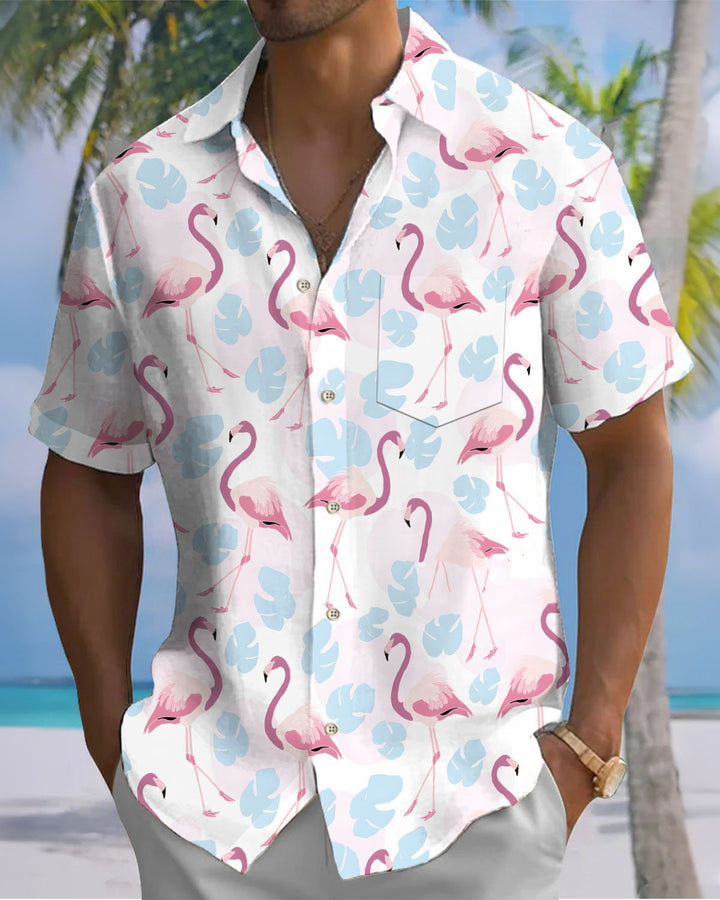 Alohadaddy® Casual Flamingo Print Art Button-Down Cardigan Men&