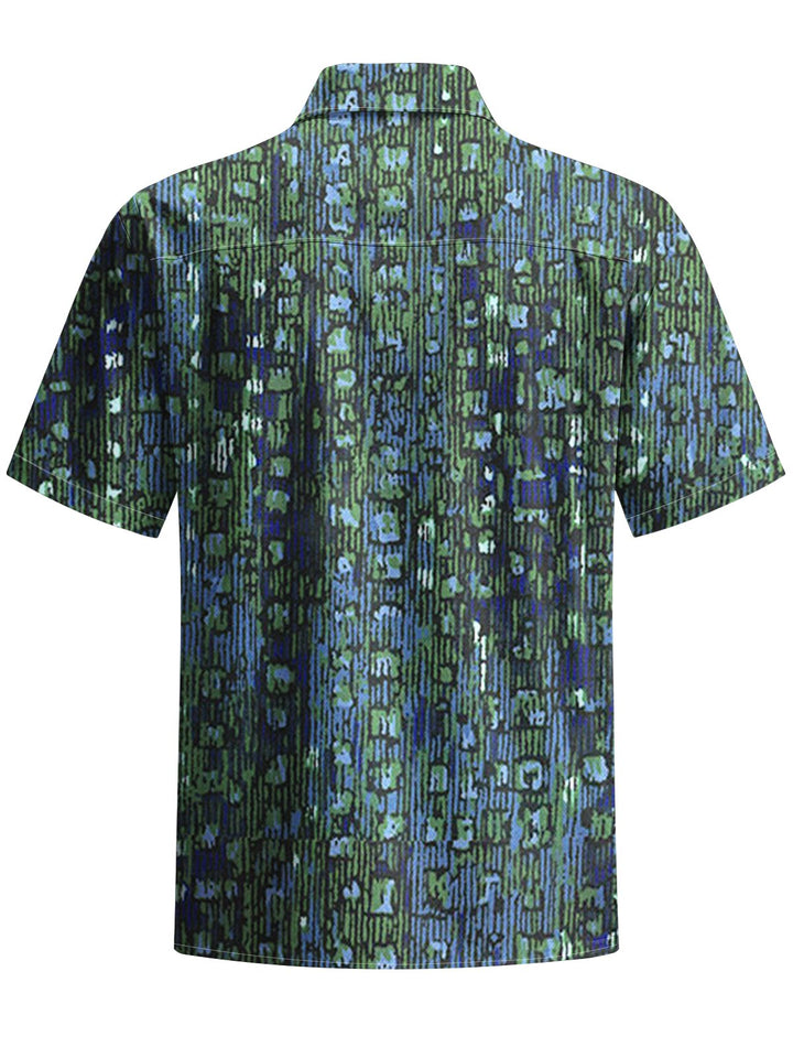 Alohadaddy® Vintage Abstract Texture Art Print Chest Pocket Men Short Sleeve Shirt Big &amp; Tall