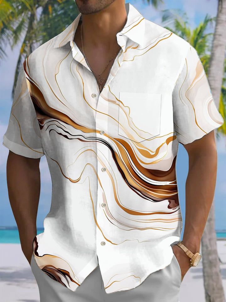 Alohadaddy® Casual Marble Art Print Chest Pocket Mens Short Sleeve Shirt Big &amp; Tall